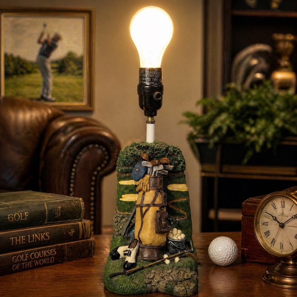 VTG 1993 Figi Graphics Golf Bag Table Desk Lamp Resin Works No Shade
